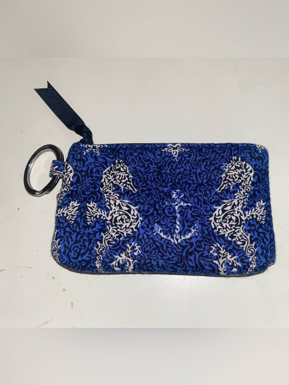 Vera Bradley Royaln Blue and White Seahorse Paisley Wristlet ID Case
